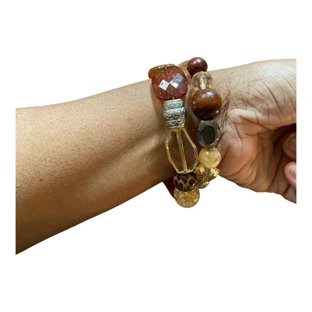 Elegant Brown and Gold Beaded Bracelet Set